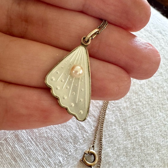 Sterling Silver enamel Pendant Necklace HC Ostrem Scandinavian 925S Pearl